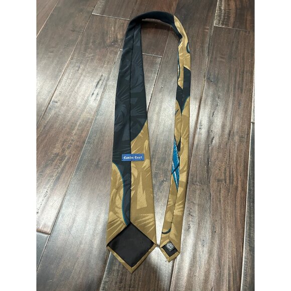 Vintage Camden Court Brown Black Polyester Tie Blue Abstract Design - Picture 5 of 7